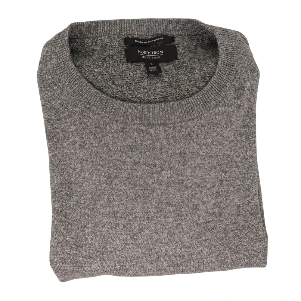 Nordstrom Mens Shop Heather Gray Cotton Cashmere Crewneck Sweater Large L